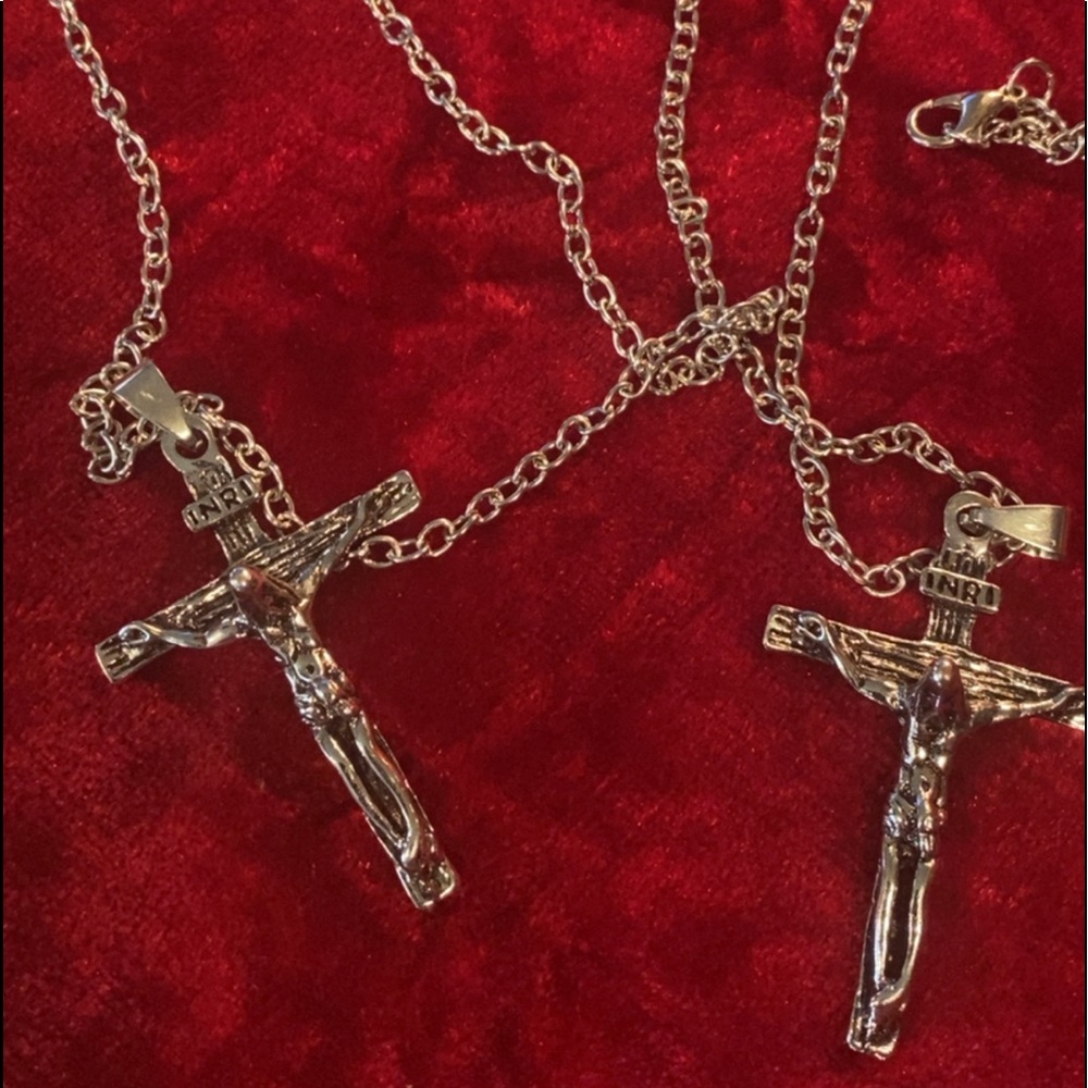 GUNMETAL TWO CROSS NECK CHAIN 24” SET NEW!!